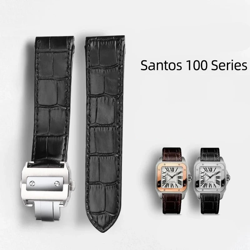 20mm 23mm High Quality Genuine Leather Watch Strap For Cartier Watchband Santos 100 Series Men's And Women Folding Buckle