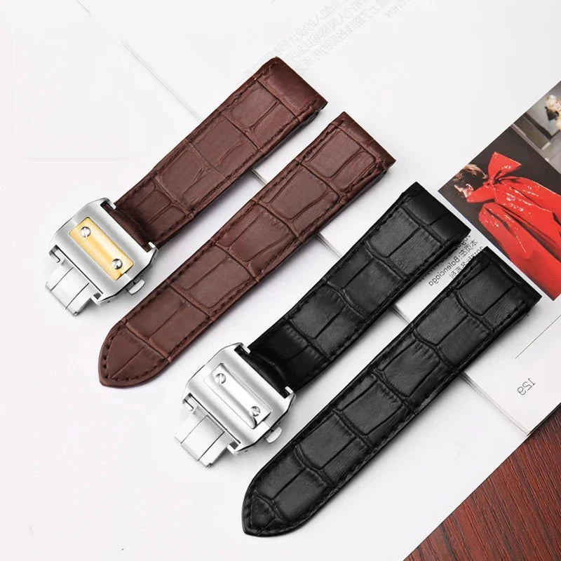 20mm 23mm High Quality Genuine Leather Watch Strap For Cartier Watchband Santos 100 Series Men's And Women Folding Buckle