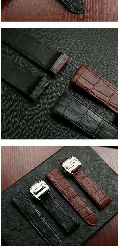 20mm 23mm High Quality Genuine Leather Watch Strap For Cartier Watchband Santos 100 Series Men's And Women Folding Buckle