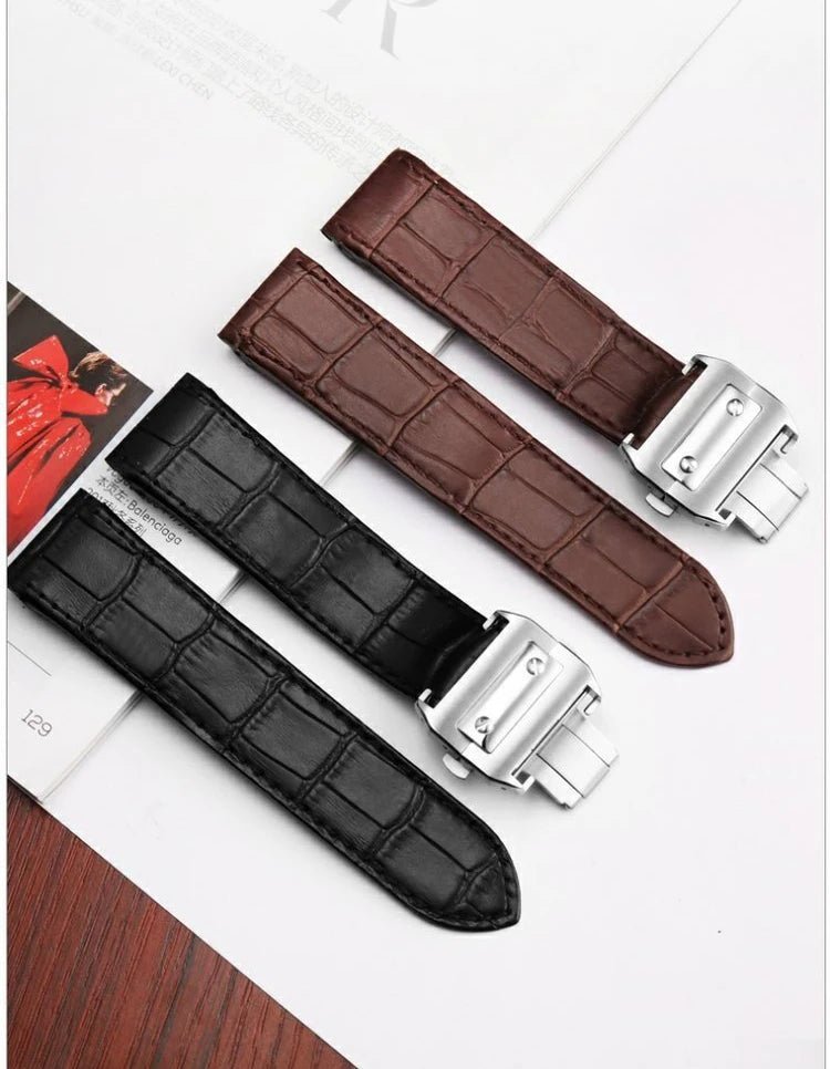 20mm 23mm High Quality Genuine Leather Watch Strap For Cartier Watchband Santos 100 Series Men's And Women Folding Buckle