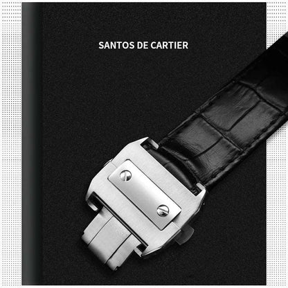 20mm 23mm High Quality Genuine Leather Watch Strap For Cartier Watchband Santos 100 Series Men's And Women Folding Buckle