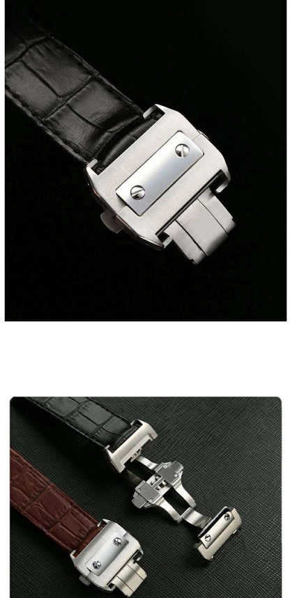 20mm 23mm High Quality Genuine Leather Watch Strap For Cartier Watchband Santos 100 Series Men's And Women Folding Buckle