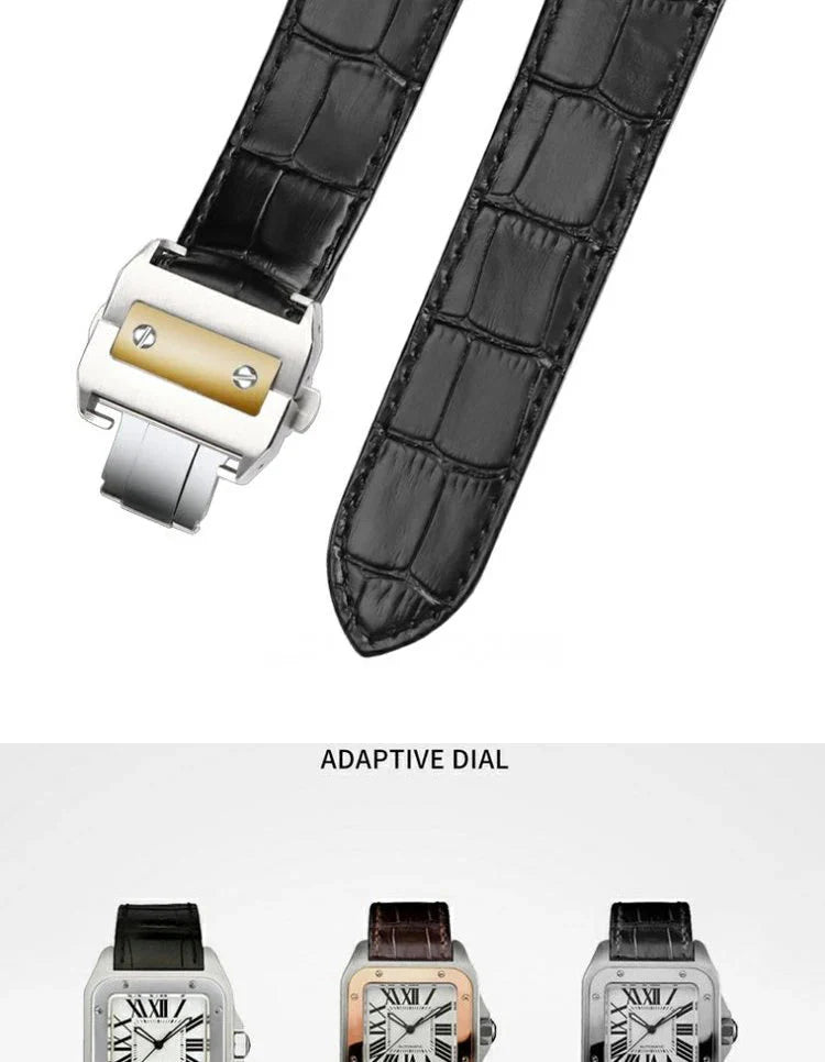 20mm 23mm High Quality Genuine Leather Watch Strap For Cartier Watchband Santos 100 Series Men's And Women Folding Buckle