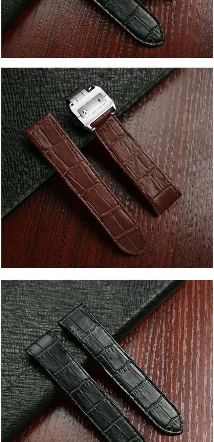 20mm 23mm High Quality Genuine Leather Watch Strap For Cartier Watchband Santos 100 Series Men's And Women Folding Buckle