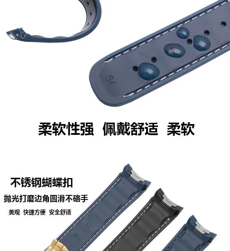 20mm Rubber Silicone Watch Strap Fit For Omega Seamaster 300 AT150 Aqua Terra Ultra Light 8900 Steel Buckle Watchband Bracelets