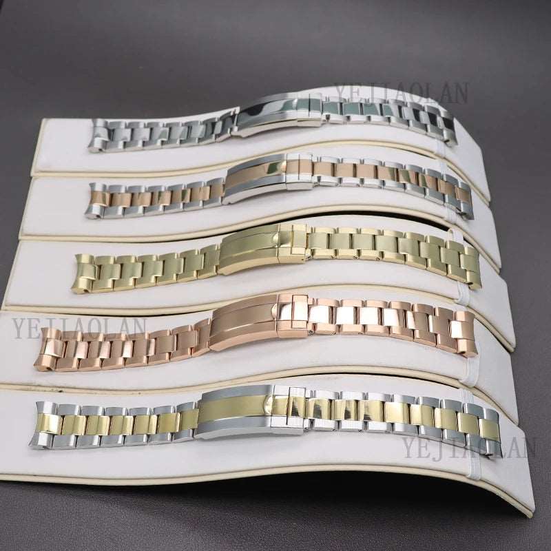 20mm Watch Strap 316L Stainless Steel Bracelet Brushed And Polishing Watchband Parts Glide Lock Clasp