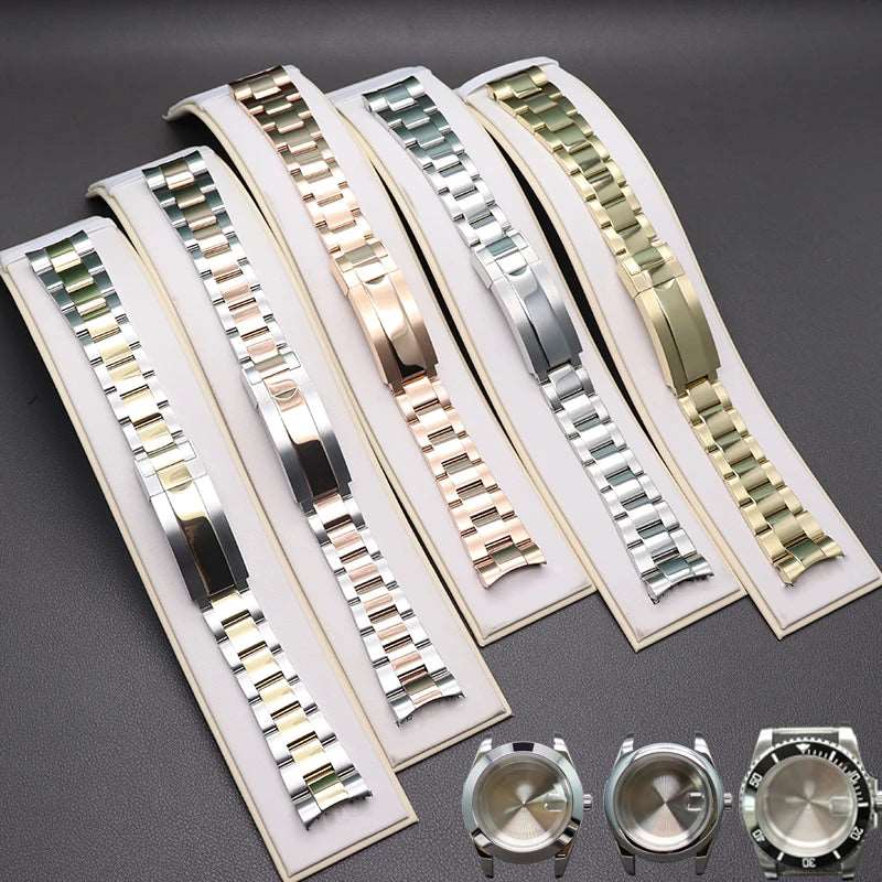 20mm Watch Strap 316L Stainless Steel Bracelet Brushed And Polishing Watchband Parts Glide Lock Clasp