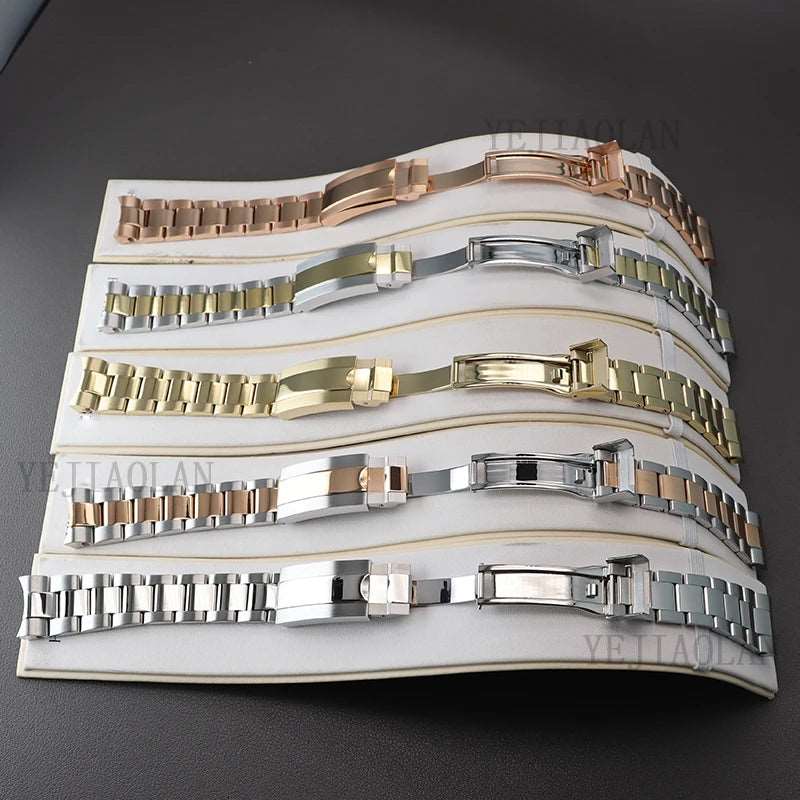 20mm Watch Strap 316L Stainless Steel Bracelet Brushed And Polishing Watchband Parts Glide Lock Clasp