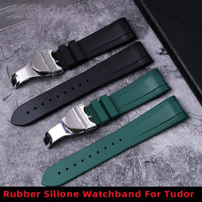 22mm Natural Rubber Silione watch band Special for Tudor Black Bay GMT Curved End Pin/Folding buckle Black Blue Red Wrist Strap