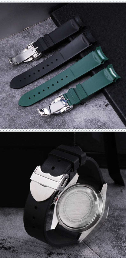 22mm Natural Rubber Silione watch band Special for Tudor Black Bay GMT Curved End Pin/Folding buckle Black Blue Red Wrist Strap