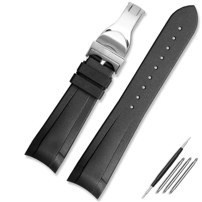 22mm Natural Rubber Silione watch band Special for Tudor Black Bay GMT Curved End Pin/Folding buckle Black Blue Red Wrist Strap