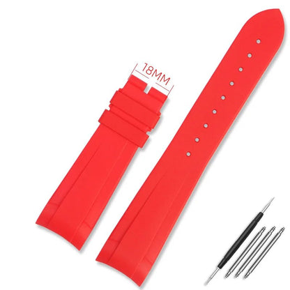 22mm Natural Rubber Silione watch band Special for Tudor Black Bay GMT Curved End Pin/Folding buckle Black Blue Red Wrist Strap