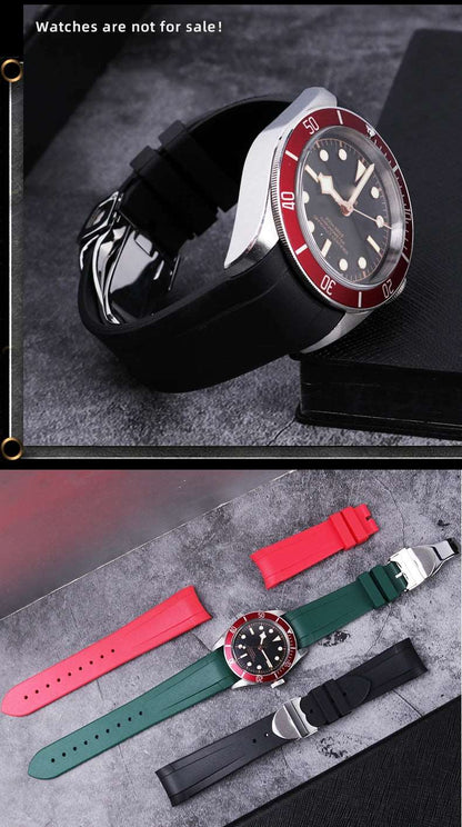 22mm Natural Rubber Silione watch band Special for Tudor Black Bay GMT Curved End Pin/Folding buckle Black Blue Red Wrist Strap