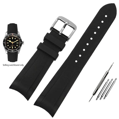 22mm Natural Rubber Silione watch band Special for Tudor Black Bay GMT Curved End Pin/Folding buckle Black Blue Red Wrist Strap