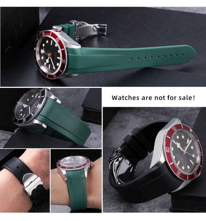 22mm Natural Rubber Silione watch band Special for Tudor Black Bay GMT Curved End Pin/Folding buckle Black Blue Red Wrist Strap