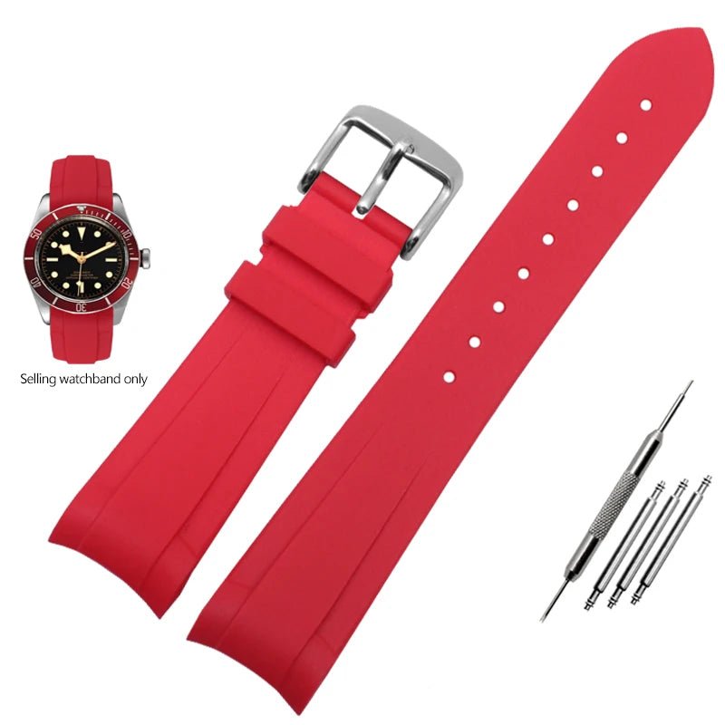 22mm Natural Rubber Silione watch band Special for Tudor Black Bay GMT Curved End Pin/Folding buckle Black Blue Red Wrist Strap