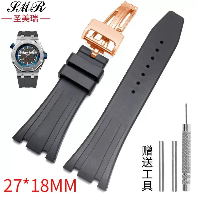 ap 24MM 27MM Silicone rubber Watchband For Audemars for Strap AP Royal Oak Series Band Women' Bracelet butterfly buckle tools | Kişisel Mağaza İsmi - 24MM