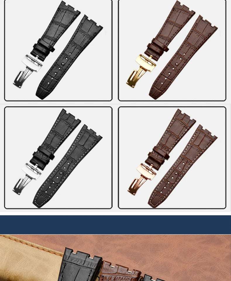 26mm For Audemars 100% Handmade cowhide Handmade Watch Band Strap For AP15400 15703 offshore series For Piguet wristband