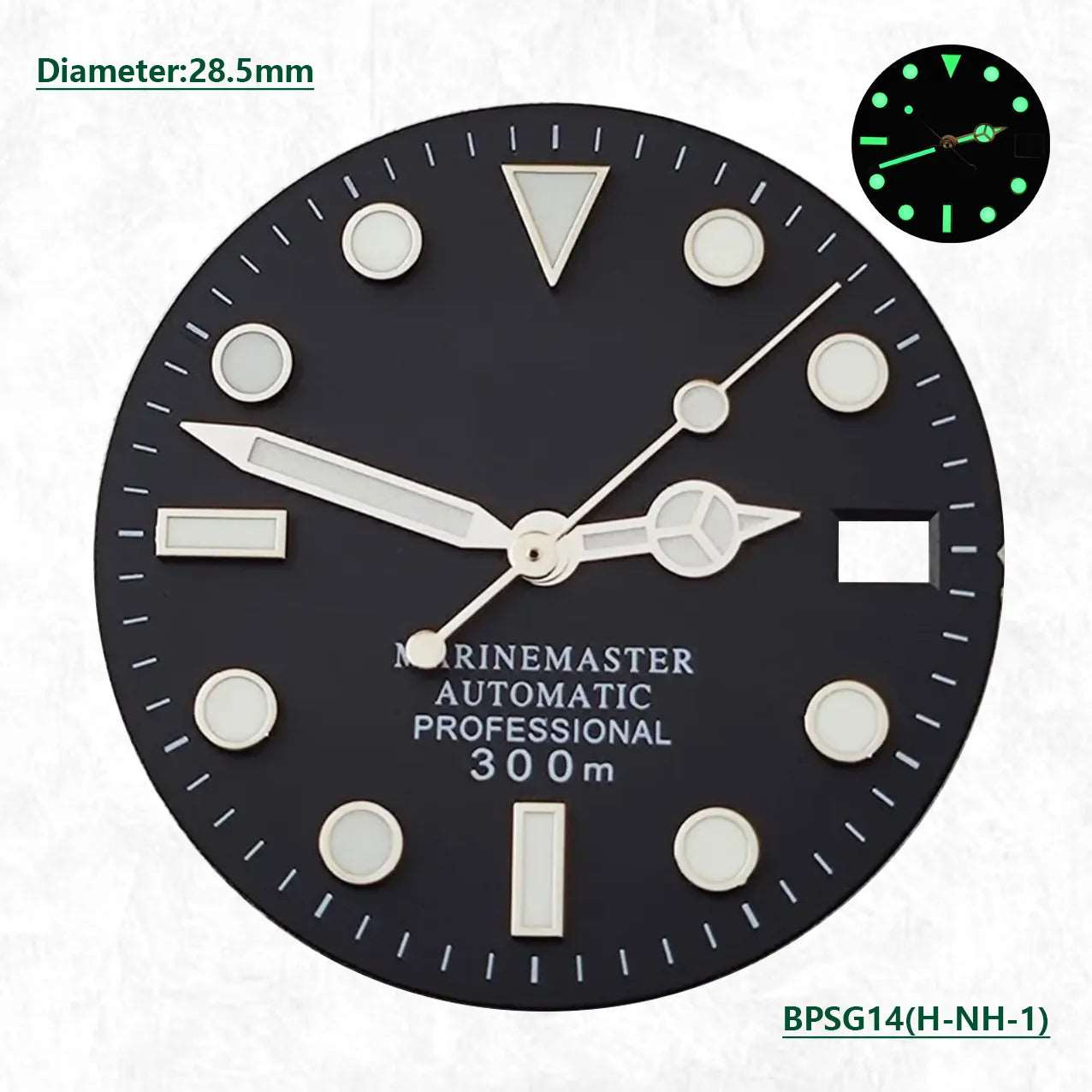 28.5mm SUB Green Glow Hot Selling Green Blue Black dial Silver Gold Rose Gold needle set NH35 and NH36 automatic movement