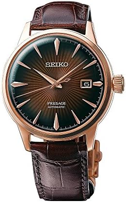 SEIKO Automatic Watch for Men - Presage Cocktail Time - Patterned with Golden Numerals and Date Calendar, 50m Water-Resistant