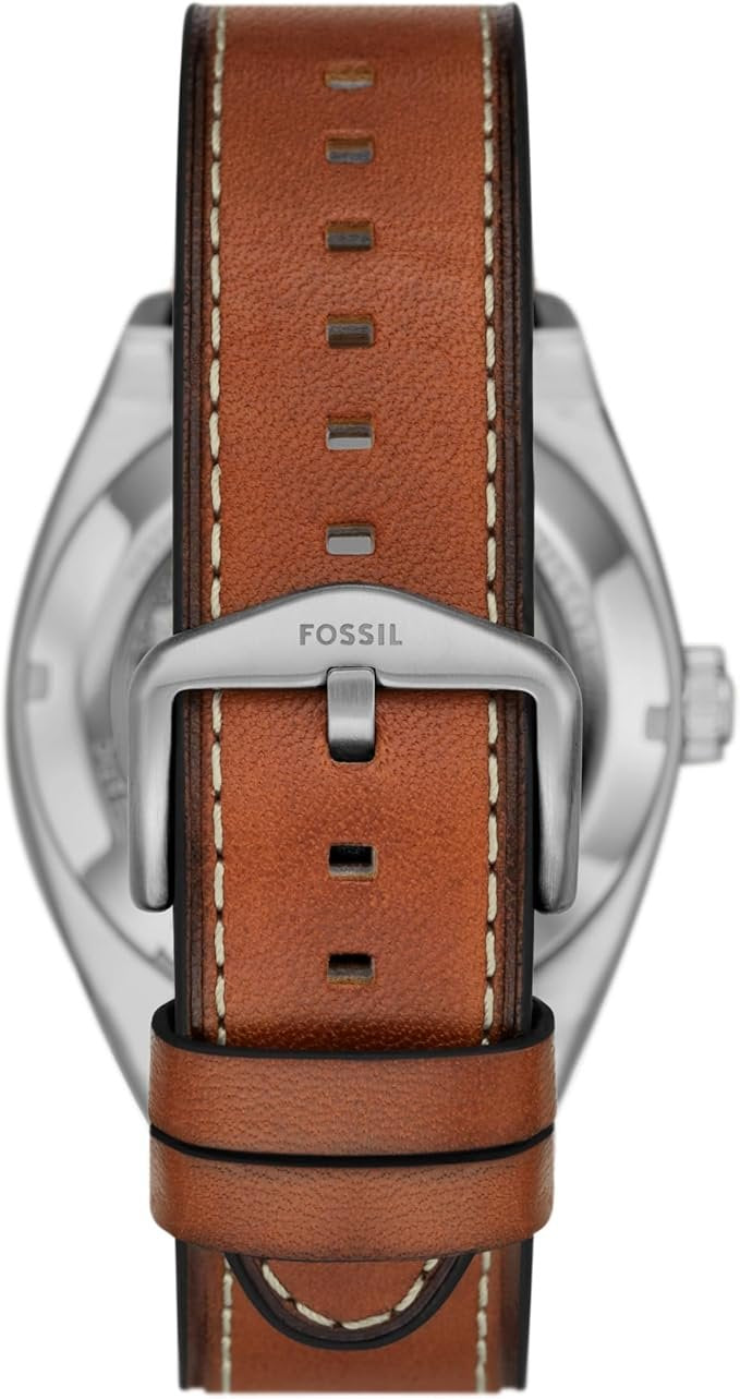 Fossil Men's Everett Automatic Silver Stainless Steel and Brown Leather Band Watch (Model: ME3261)