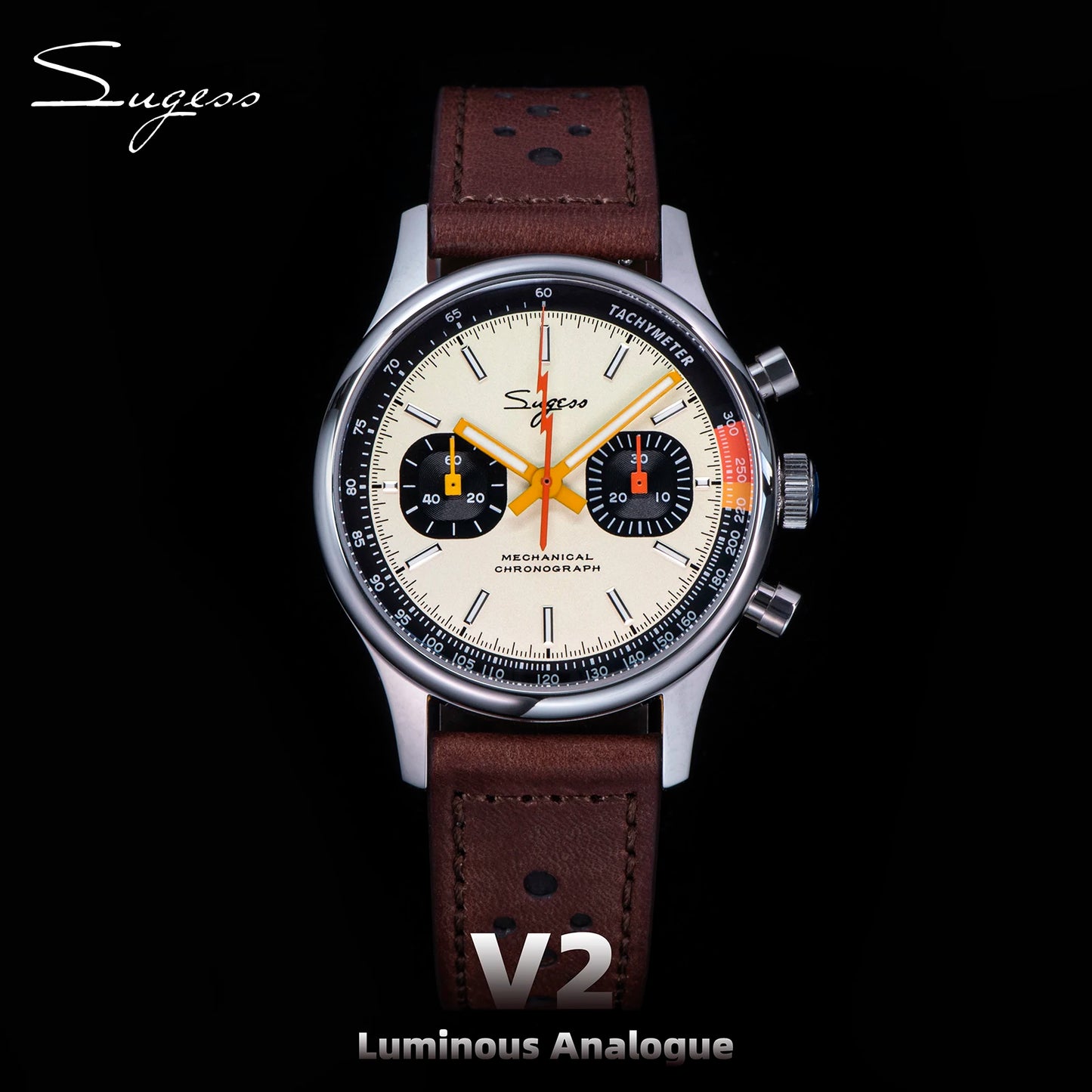 Sugess Watch of Men Chronograph Mechanical Wristwatches with Seagull ST19 Swanneck Movement Pilot Sapphire Crystal Racing V2 New