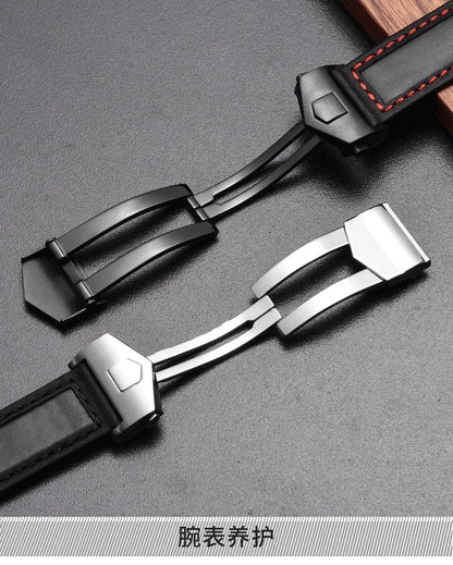 COW Genuine Leather Watch Strap 19mm 20mm 22mm watchband for tag heuer Carrera Monaco F1 watch band Red Men Fold buckle bracelet