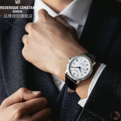 Luxury Simple  Watch for Men Frederique Constant Casual Auto Date Dial Wristwatch Premium Leather Strap Quartz  Movement