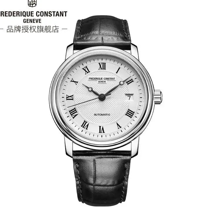 Luxury Simple  Watch for Men Frederique Constant Casual Auto Date Dial Wristwatch Premium Leather Strap Quartz  Movement