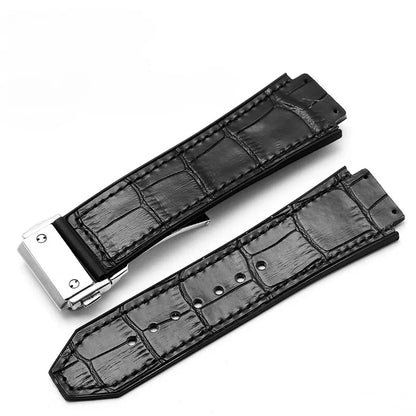 Rubber Underskin Watch Strap for Hublot Yuki Big Bang Fusion Classic Series Leather 19mm Soft Waterproof Convex Interface Wrist