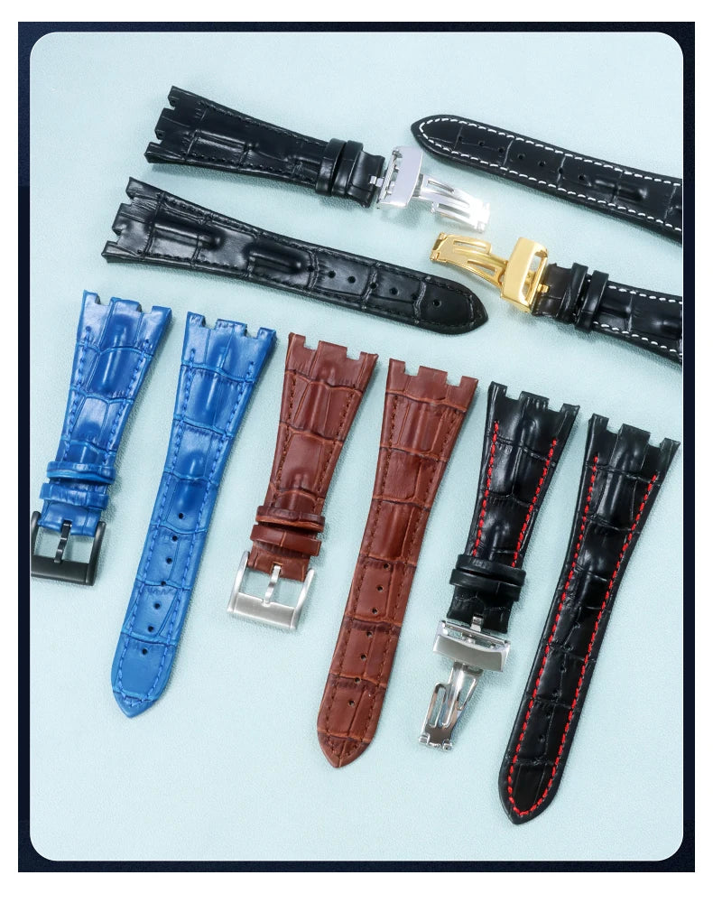 Genuine Cow Leather Watchbands for Audemars & Piguet Royal Oak 15710 15703 15706 26474 28mm  with Folding Buckle Watchstrap