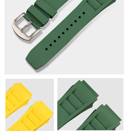 New 25mm Red Black Green Gray Blue Fresh ear style Rubber Watchband For Richard Mille strap for RM011 Mille Bracelet watch band