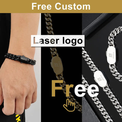 Hip Hop Rock Jewelry Free Custom Logo Name Miami Cuban Link Stainless Steel Bracelet For Men Drop Shipping