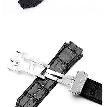 Rubber Underskin Watch Strap for Hublot Yuki Big Bang Fusion Classic Series Leather 19mm Soft Waterproof Convex Interface Wrist