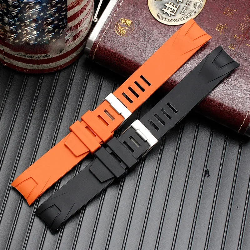 Orange Black Rubber Strap Waterproof Diving Curved