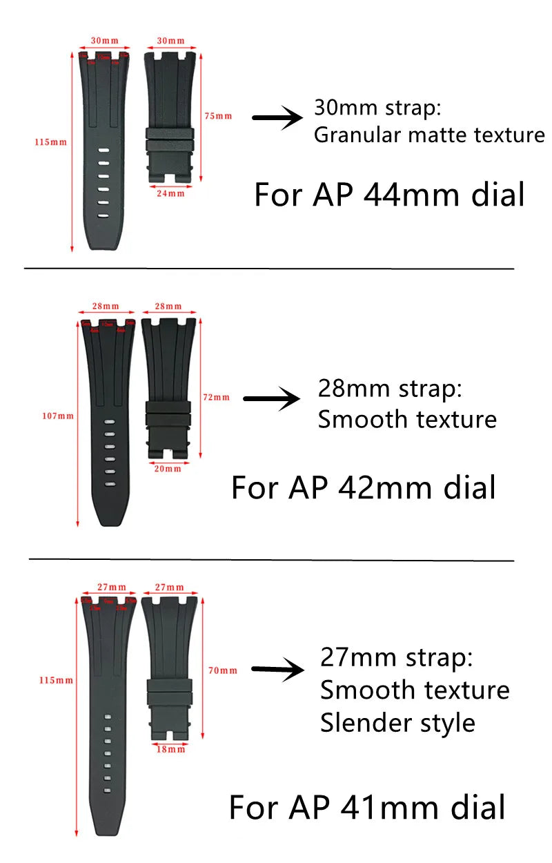 27/28/30mmFluororubber watchband Dedicated interface bracelet Solid precision steel needle buckle for Audemars Piguet Royal Oak