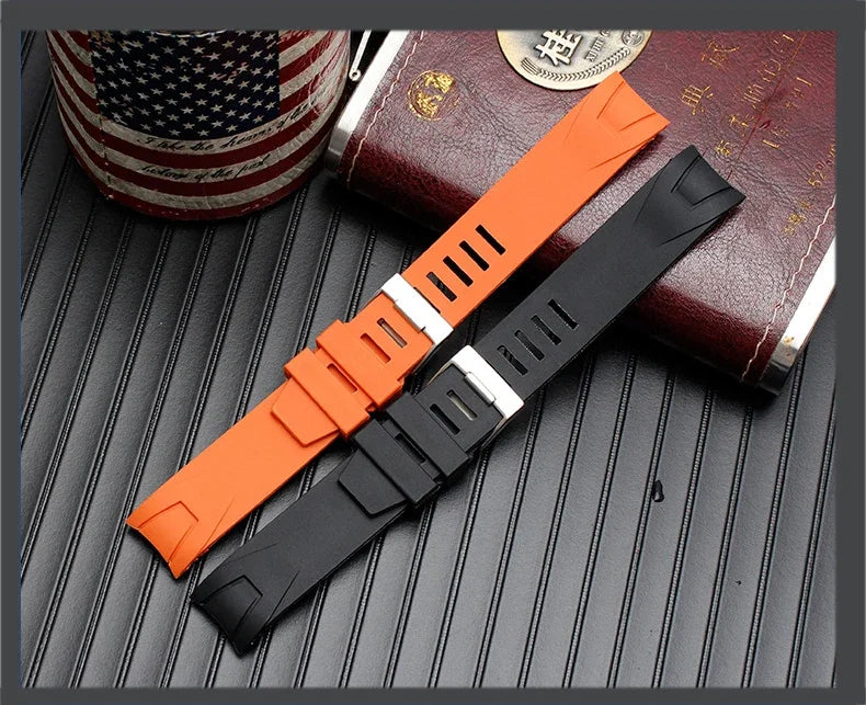 Orange Black Rubber Strap Waterproof Diving Curved