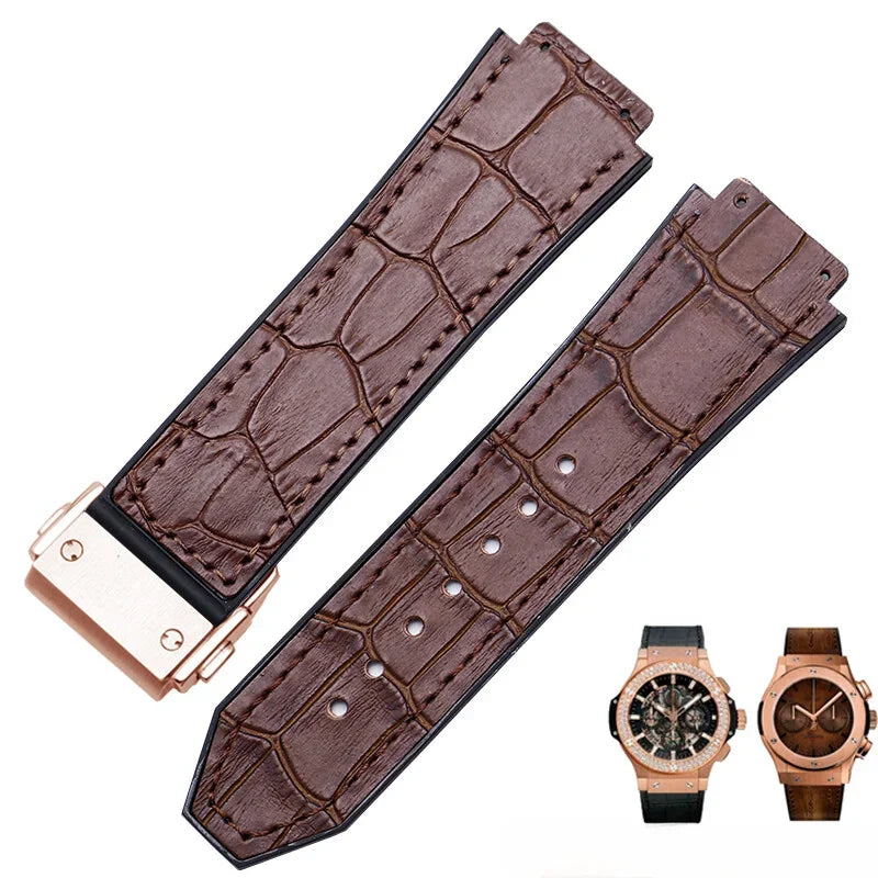 Rubber Underskin Watch Strap for Hublot Yuki Big Bang Fusion Classic Series Leather 19mm Soft Waterproof Convex Interface Wrist