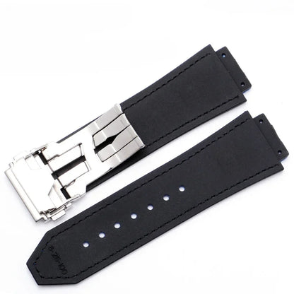 Rubber Underskin Watch Strap for Hublot Yuki Big Bang Fusion Classic Series Leather 19mm Soft Waterproof Convex Interface Wrist