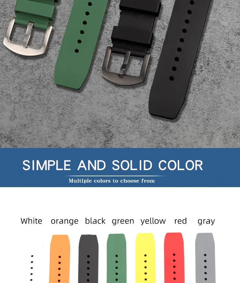 New 25mm Red Black Green Gray Blue Fresh ear style Rubber Watchband For Richard Mille strap for RM011 Mille Bracelet watch band