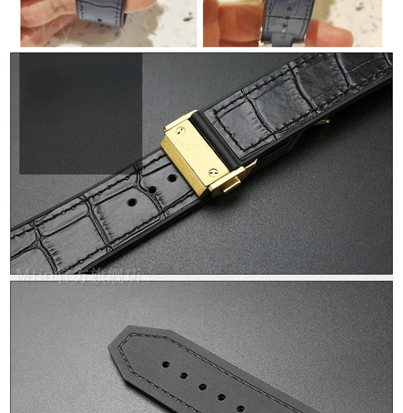 With Tool 19mm Crocodile Pattern Genuine Leather Watchbands for Hublot Yubo Watch Convex Interface Waterproof Accessories