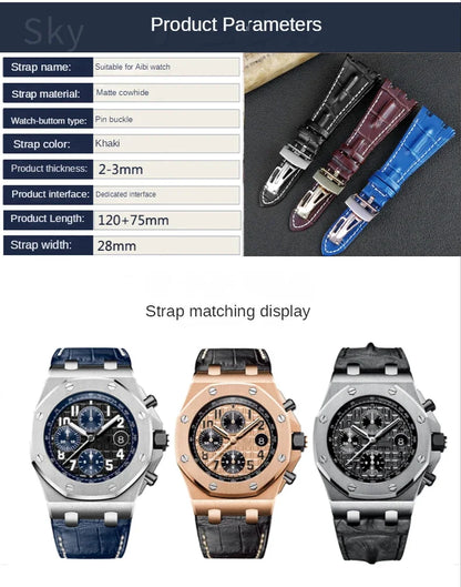 Durable Cow Leather Watchband for Audemars Piguet Royal Oak Offshore Ap15710 15703 15706 26470 26170 26133 Sweatproof Folding