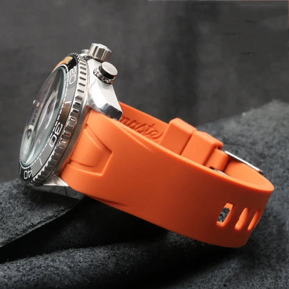 Orange Black Rubber Strap Waterproof Diving Curved