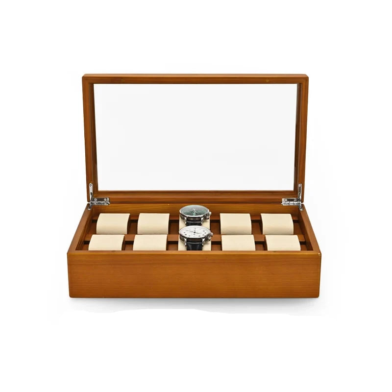 Oirlv 10 Grids Watch Box Organizer Acrylic Cover Dustproof Solid Wood Watch Case Storage Box For Watches Wood Watch Storage Box