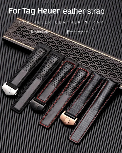 COW Genuine Leather Watch Strap 19mm 20mm 22mm watchband for tag heuer Carrera Monaco F1 watch band Red Men Fold buckle bracelet