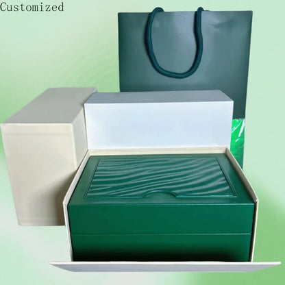 Customized Mens High-end Green Wooden Rolexblaes Watch Box Elegant Leather Case Storage Microfiber Pillow with Case Package Bag