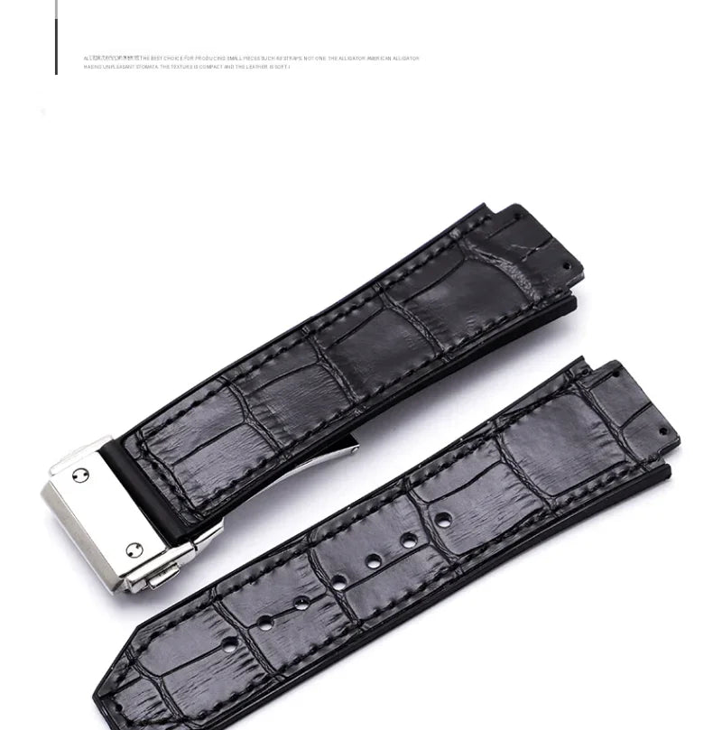 Rubber Underskin Watch Strap for Hublot Yuki Big Bang Fusion Classic Series Leather 19mm Soft Waterproof Convex Interface Wrist