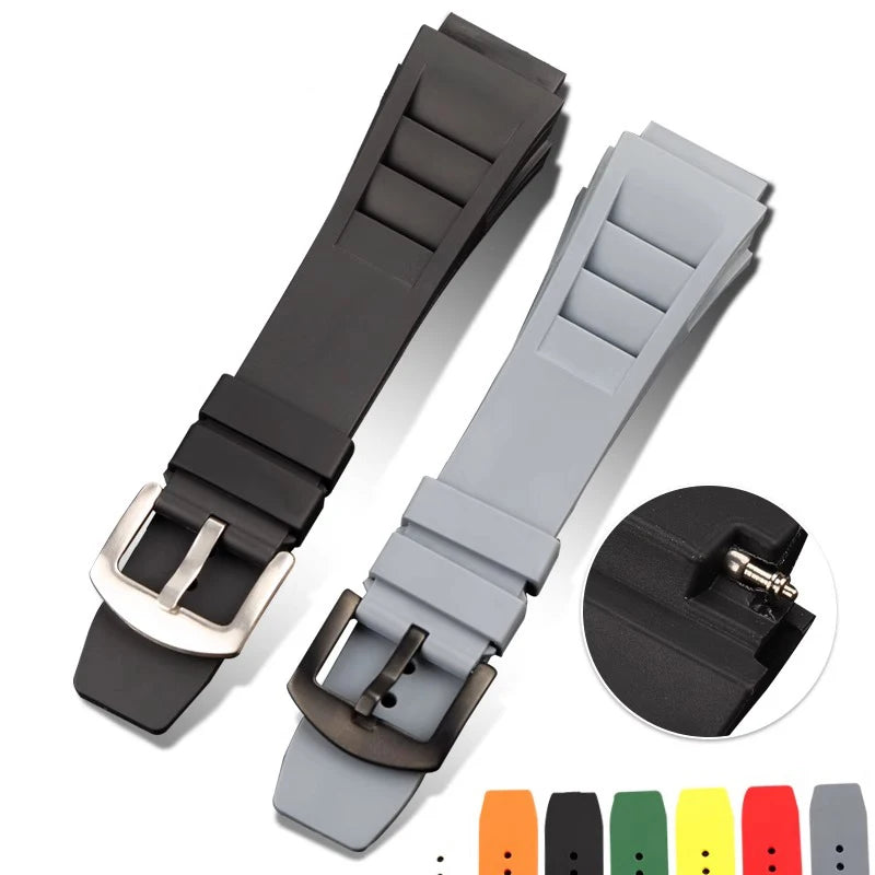 New 25mm Red Black Green Gray Blue Fresh ear style Rubber Watchband For Richard Mille strap for RM011 Mille Bracelet watch band