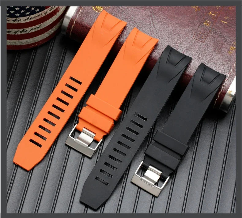 Orange Black Rubber Strap Waterproof Diving Curved