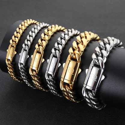 Hip Hop Rock Jewelry Free Custom Logo Name Miami Cuban Link Stainless Steel Bracelet For Men Drop Shipping